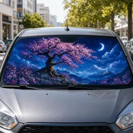 Moonlit Cherry Blossom Tree Fantasy Landscape For Dreamy Night Drives And Nature Lovers Car Sunshade