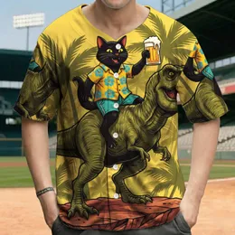 Black Cat Dinosaur Hawaiian Beer Ride - Tropical Party Gift for Cat Dinosaur Lovers Baseball Jersey