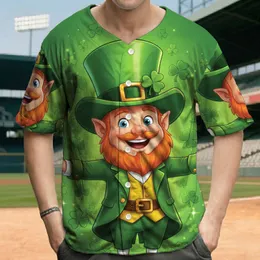Cheerful Leprechaun Green Top Hat Gold Buckle Shamrocks Clover Beard St Patricks Day Gift Baseball Jersey