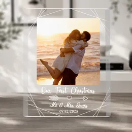 Custom Couple Photo Acrylic Plaque, Personalized First Christmas Gift