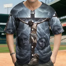Jesus Christ Crucifixion Lightning Storm - Christian Faith Apparel for Believer Baseball Jersey