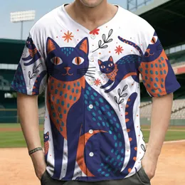 Stylized Blue Orange Cat Dotted Teal Accents Abstract Leaf Starburst - Cat Lover Gift Baseball Jersey