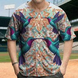 Two Hummingbirds Floral Mandala Wildlife Lover Gift for Bird Enthusiast Baseball Jersey
