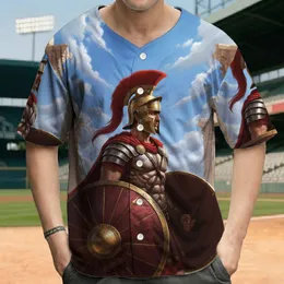 Roman Spartan Warrior Golden Helmet Red Shield Ancient Temple Ruins - Ancient History Lover Gift Baseball Jersey
