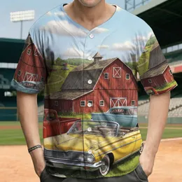 Vintage American Cars Rural Landscape Barns - Road Trip Travel Gift for Car Enthusiasts Baseball Jersey