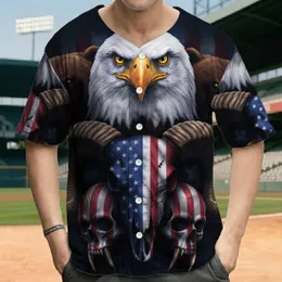 Bald Eagle American Flag Bull Skull - Independence Day Gift for Veterans Baseball Jersey
