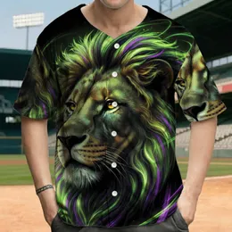 Lion Head Neon Green Purple Mane Yellow Orange Eye Glowing Energy - Wildlife Lover Gift Baseball Jersey