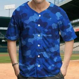 Blue Camouflage Organic Interlocking Shapes - Casual Everyday Wear for Camo Lover Baseball Jersey