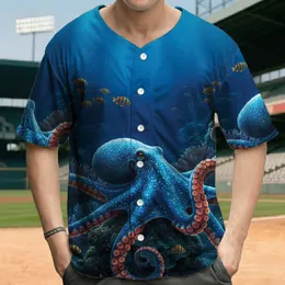Vibrant Blue Octopus Red Tentacles Craggy Coral Reef Fish Anemones - Deep Sea Ocean Lover Gift Baseball Jersey