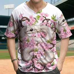 Snake Pink Blossoms Green Leaves - Wildlife Lover Gift Baseball Jersey