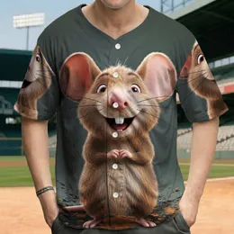 Large Upright Grinning Cartoon Mouse Shaggy Fur Big Ears - Wildlife Lover Gift Baseball Jersey