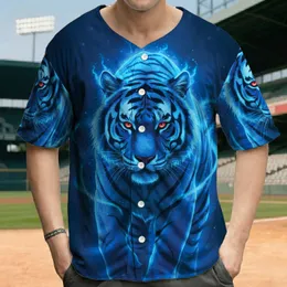 Majestic Striding Neon Blue Tiger Red Eyes - Wildlife Lover Gift for Big Cat Enthusiast Baseball Jersey