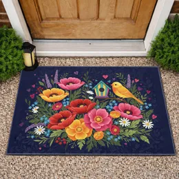 Garden Poppies Birdhouse Blooms - Home Decor Gift for Garden Lover Doormat