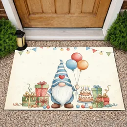 Blue White Striped Hat Gnome Balloons Birthday Cake Gifts - Celebration Party Doormat