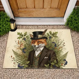Anthropomorphic Fox Top Hat Botanical - Home Decor Gift for Fox Lover Doormat