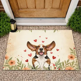 Basset Hound Dog Hearts Floral - Rustic Home Decor Gift for Dog Lover Doormat