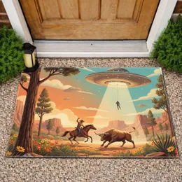 Cowboy Bull Flying Saucer Desert - Home Decor Gift for Sci-Fi Western Lovers Doormat