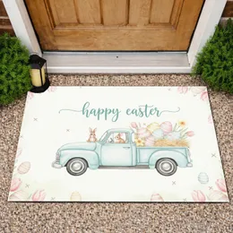 Happy Easter Pickup Truck Bunnies Wildflowers - Easter Holiday Decor Doormat