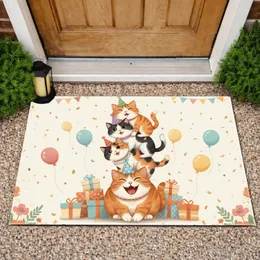 Playful Stacked Party Cats Birthday Elements - Celebration Home Decor Gift for Cat Lover Doormat