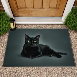 Black Cat Yellow Green Eyes - Home Decor Gift for Cat Lover Doormat