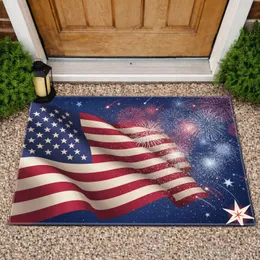 Waving American Flag Fireworks Independence Day - Gift for Veterans Doormat