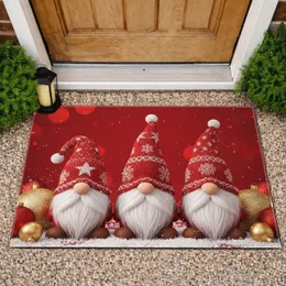 Christmas Gnomes Red Hat Stars Snowflakes Baubles Snow - Christmas Holiday Home Decor Doormat
