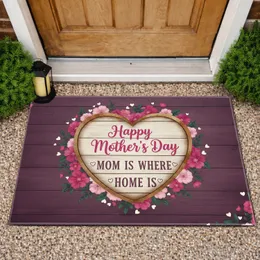 Happy Mother's Day Heart MOM IS WHERE HOME IS Wooden Planks Floral - Mother's Day Gift Doormat