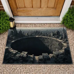 Colossal Rugged Layered Sinkhole Abyss Cityscape - Dystopian Urban Home Decor Gift Doormat