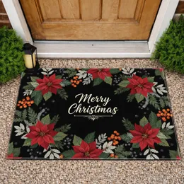 Poinsettia Berry Merry Christmas - Christmas Holiday Home Decor Gift Doormat