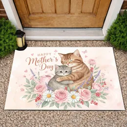 Cuddling Cats Pink Roses Lavender Daisies - Mother's Day Garden Flowers Gift Doormat