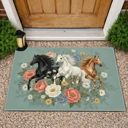 Majestic Horses Floral Tapestry - Home Decor Gift for Horse Lover Doormat