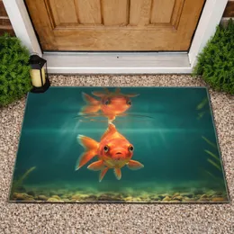 Orange Goldfish Water Surface Reflection Aquatic Foliage Home Decor Gift for Fish Lover Doormat