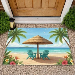 Adirondack Chairs Beach Palapa Palm Trees - Coastal Home Decor Gift Doormat