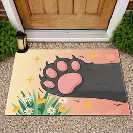 Pink Paw Print Daisy Flowers Home Decor Gift for Cat Lover Doormat