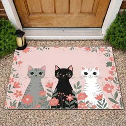 Black Grey White Cats Floral Blossoms - Home Decor Gift for Cat Lover Doormat