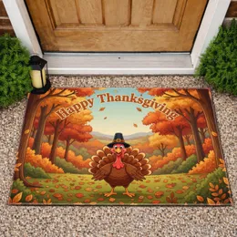 Happy Thanksgiving Turkey Pilgrim Hat - Fall Decor for Holiday Gatherings Doormat