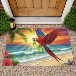 Scarlet Macaw Flip Flops Beach Scene - Tropical Home Decor Gift Doormat