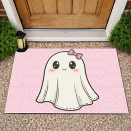 Off-White Stitched Ghost Pink Bow Spooky Lettering Halloween Home Decor Gift Doormat