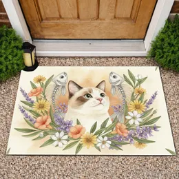 Cream Cat Fish Skeletons Garden Flora - Cat Lover Home Decor Gift Doormat