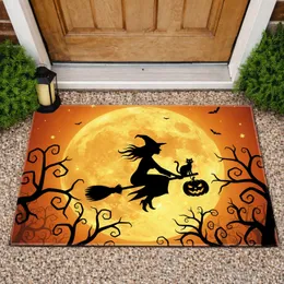 Flying Witch Broom Black Cat Full Moon - Halloween Decor Gift Doormat
