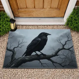Black Crow Gnarled Winter Branch Leafless Trees Misty Sky - Wildlife Lover Home Decor Gift Doormat
