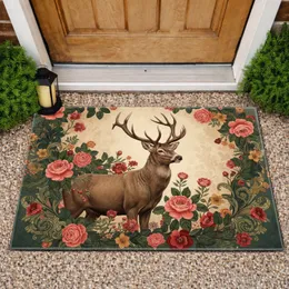Majestic Stag Antler Deer Rose Floral Botanical - Wildlife Lover Home Decor Gift Doormat