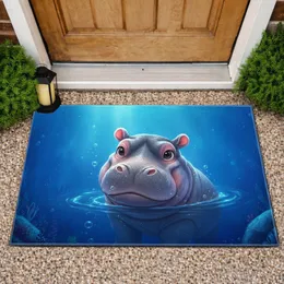 Curious Baby Hippo Underwater Scene with Water Bubbles - Home Decor Gift for Hippo Lover Doormat
