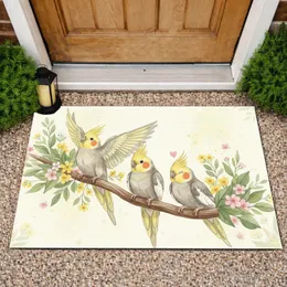 Watercolor Cockatiels Branch Foliage - Bird Lover Home Decor Gift Doormat