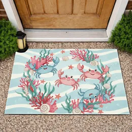 Cartoon Crabs Coral Starfish Ocean Scene - Home Decor Gift for Beach Lovers Doormat