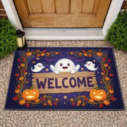 Ghost Welcome Sign Jack-o'-Lanterns Bats - Halloween Party Decor Doormat