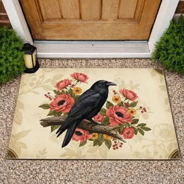 Black Raven Floral Parchment Frame - Home Decor Gift for Raven Lover Doormat