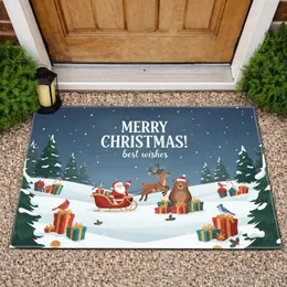 Merry Christmas Santa Reindeer Bear Gifts Winter Wonderland Holiday Decor Doormat