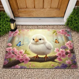 White Fluffy Baby Chick Cherry Blossom Butterflies Spring Forest - Home Decor Gift Doormat