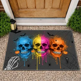 Vibrant Skulls Spiderwebs Bats Coffin - Halloween Party Decor Doormat